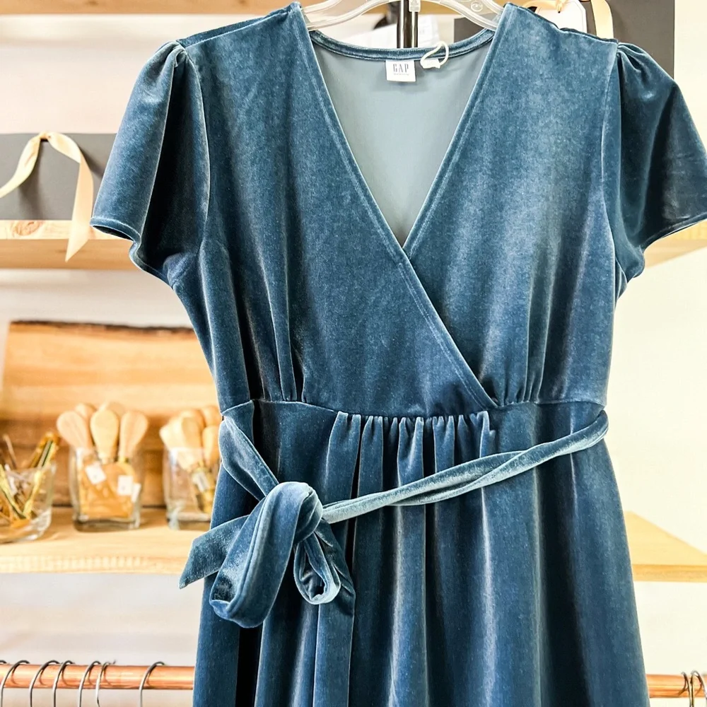 Maternity Velvet Faux-Wrap Dress - Picture 2 of 5
